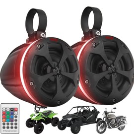 2-Way Waterproof Off Road Speakers - 4" 800W Active Passive Marine Grade Wakeboard Tower Speakers System w/RGB Light, Full Range Outdoor Audio Stereo Speaker for ATV/UTV, Jeep, Boat - Pyle PLUTV45BTR