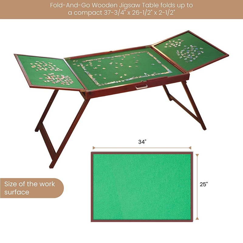 Bits and Pieces Fold-and-Go Wooden Jigsaw Puzzle Table with Legs,