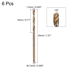 sourcing map 6pcs Jobber Drill Bits 1.5mm (0.059") Black Nitride & Gold Titanium Coated M2 High Speed Steel (HSS) Twist Drill Bits for Stainless Steel Aluminum Alloy Metal