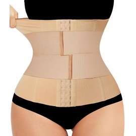LODAY Waist Trainer Corset Shapewear Tummy Control Body Shaper Waist Cincher for Women Postpartum Belly Band Wrap(XL,Beige(hook and adjustable belt))