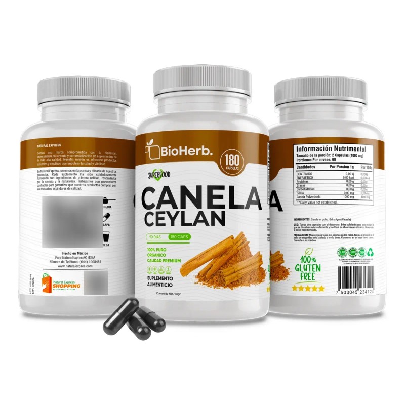 Canela Ceylan 100% Pura Extremadamente Eficaz - 180 Capsulas Sin