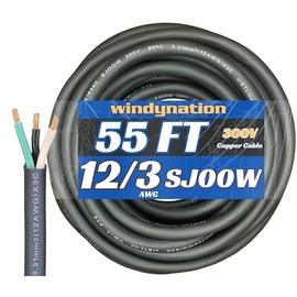 55 Feet 12/3 SJOOW Cable Cord 12 AWG 3 Conductor SO Wire - 12 Gauge 3 Conductor (12/3 Wire) 300V Portable Power Extension Cable for Motor Leads, Portable Lights, Battery Chargers