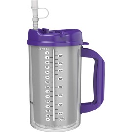 Whirley Drink Works 32 oz Hospital Mug with Purple Lid - Insulated Cold Drink Travel Mug - BPA Free