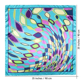 35" Large Satin Square Head Scarf - 2Pcs Silk Like Floral Head Scarves Square Satin Hair Scarf Bandanas for Women (Elliptical grid(Rose+Blue))