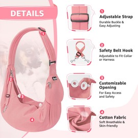 SlowTon Dog Carrier Sling - Thick Padded Adjustable Shoulder Strap Dog Carriers for Small Dogs, Puppy Carrier Purse for Pet Cat with Front Zipper Pocket Safety Belt Machine Washable (Peach, S)