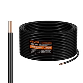 VEVOR 12 AWG Solid THHN Wire, 100% OFC Copper Electrical Building Wire with Nylon Jacket PVC Insulation, Rated for Up to 600 Volts, Heavy-Duty for Residential, Industrial, Commercial, Black (100 Feet)
