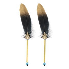PATIKIL Feather Ballpoint Pen, 2 Pcs 0.5mm Fluffy Vintage Ink Quill Pen Refined Plated Rod Quill Pen for Office Supplies Calligraphy Writing Signature Guest Wedding Gift, Black