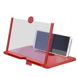 Smartphone Stand, Smartphone Magnifier Screen, 10 Inches, Foldable, HD 3D Screen, Magnifier, Portable, Lightweight, Portable Stand, Red