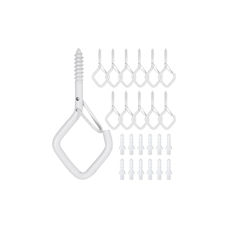 Pack of 12 Stainless Steel Screw Hooks with Safety Lock