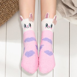 Women Girls Cute Funny Animal Cat Fuzzy Fluffy Socks Cabin Cozy Soft Slipper Winter Warm Crew Socks Christmas Stocking Gifts,5pack-cat chick bear