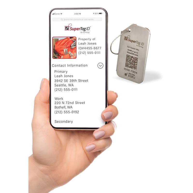 Dynotag Web Enabled Brushed Stainless Steel Smart Luggage ID Tag+