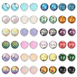 24Pairs Faux Druzy Stud Earrings Set for Women Stainless Steel Glitter Earrings Pack Multicolor Mermaid Scale Stud Earrings Hypoallergenic Round Square Druzy Pierced Jewelry