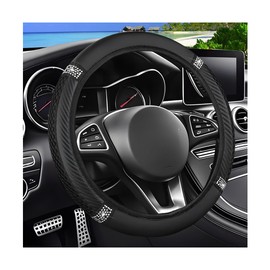 Zpana Bling Car Steering Wheel Cover, Crystal Rhinestones Elastic Stretch Vehicle Steering Wheel Protecter for Women Girl, Automotive Interior Accessories, Universal for SUV Sedan Truck (Black)