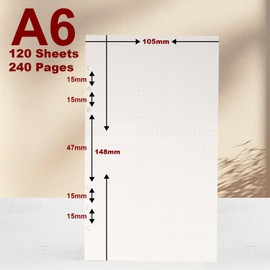 KINETOX Pack of 2 Ring Binder A6 Refillable 120 Sheets Paper a 6 Hole Dotted A6 Refill Paper Refillable Refill Paper Refill Pads for A6 Notebooks Diaries Sketches Agenda Planner