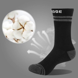 YUEDGE Men's Cotton Moisture Wicking Work Boot Athletic Casual Cushion Crew Socks Men 5 Pack(Black, US Size 11-13)