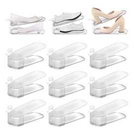 TLPCRKI 12 Pack Shoe Slot Organizer, Shoe Stackers for a Pair of Shoes, Adjustable Double Layer Stack Shoe Racks Space Saver, Storage Clear Shoe Holder for Closet Organization