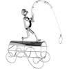 BRUBAKER Wine Bottle Holder 'Fisherman Catching Fish' - Metal Sculpture