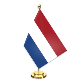 Netherland Desk Small Flag Set,5×8 Inch Dutch Mini Desktop table Banner,12" Metal Solid Pole Decor,Tiny Digital Printed Polyester Banner With Golden Base