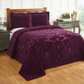 All Seasons 2 Piece 100% Cotton Tufted Chenille Bedspread Coverlet Set King Size Heirloom Quality in Medallion Design | Purple Plum Color Western Bedding Soft Plush Cozy Aesthetic Look