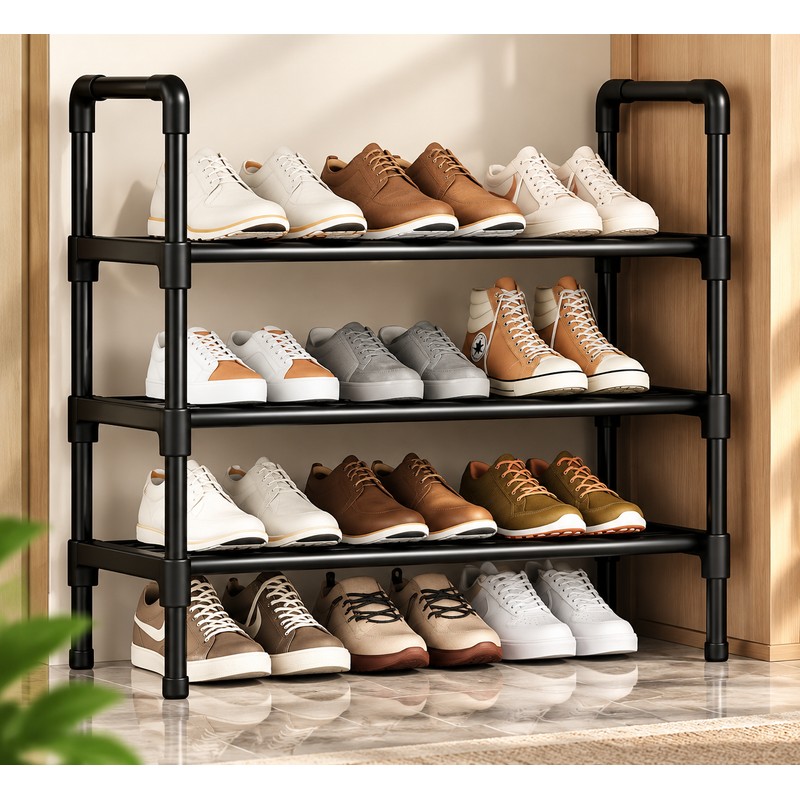 Multi-Layer Shoe Rack for Entryway Storage – Space-Saving Black Shoe