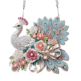 JISHSHAY Diamond Art Pendant Diamond Painting Hanging Diamond Painting Suncatcher Diamond Painting Wind Chime Diamond Art Window Suncatchers Diamond Art Hanging Diamond Painting Pendant Peacock