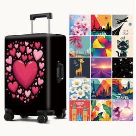 THISFIND Suitcase Cover with Heart Design, Luggage Protector, Fit for 26-28 Inch Luggage Durable Travel Bag Cover with Zipper Closure