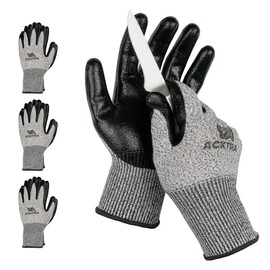 ACKTRA WG012 Level 5 Cut Resistant All Purpose Safety WORK GLOVES 3 pairs, Durable Nitrile Coated, Comfort Fit, EN 388, for Men and Women (X-Large)