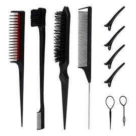 Dokpav 10Pzs Peines para Cabello Mujer, Kit de Peines para Peinar el Cabello, Peines Triple para Burlas, Cepillo para El Pelo con Cerdas, Peine de Peinado, Peine para Mujeres, Bebés Y Niños (Negro)