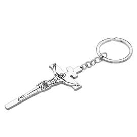 OUSIO Stainless Steel 18K Gold Plated Jesus Keychain Charm Religious Gift For Women Christian Purse Wallet Car Decor Key Ring (Silver Plated)