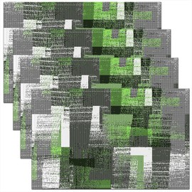 Geometric Placemats Set of 4,Green Grey Geometry Table Place Mats, Stripe Line Placemat for Kitchen Dining Table Indoor Outdoor,Modern Striped Art 30x45cm