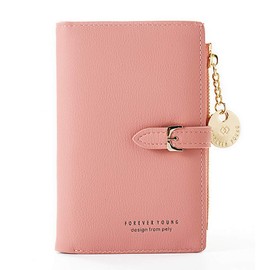 Women's RFID Blocking Short Purse PU Leather Medium Clutch Wallet Bifold Card Coin Holder Organizer Small Lady Purse (Pink)