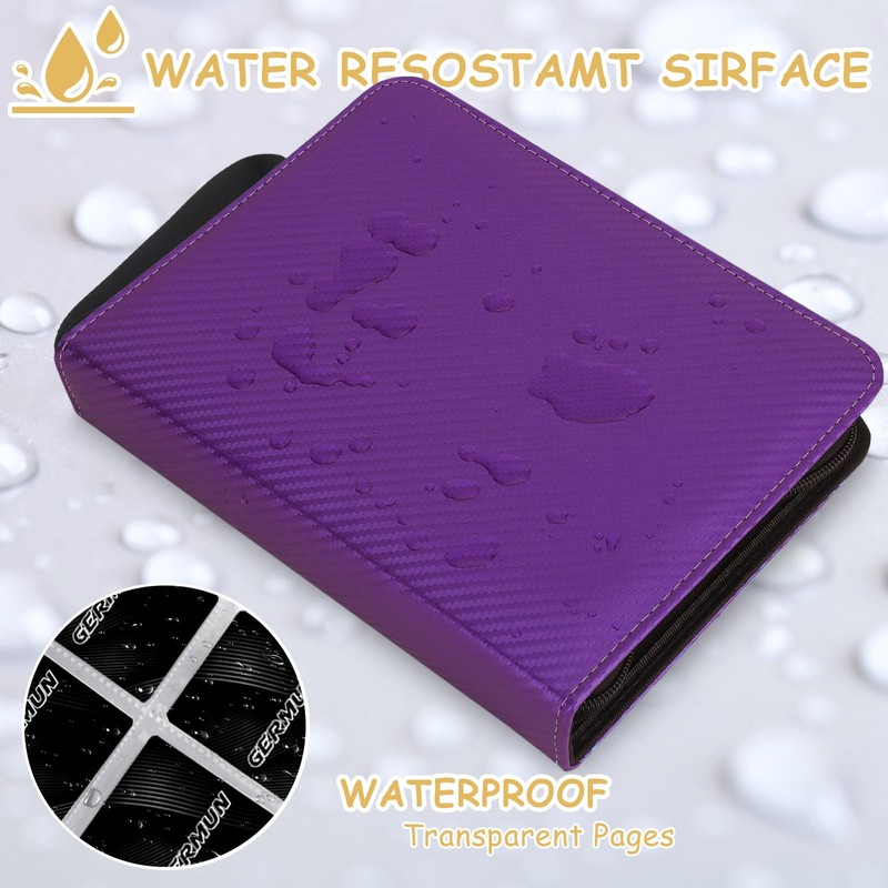 GERMUN 4 Pocket Card Binder, Premium Zip Trading Card Binder,