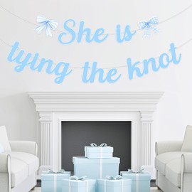SHADOAMP She is Tying The Knot Bridal Shower Banner, Blue Bow Bridal Shower Decorations DIY Craft for Blue Coquette Bachelorette Party Bow Bride to Be Bachelorette Engagement Wedding Party