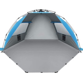 Oileus X-Large 4 Person Beach Tent Sun Shelter - Portable Sun Shade Instant Tent for Beach with Carrying Bag, Stakes, 6 Sand Pockets, Anti UV for Fishing Hiking Camping, Waterproof Windproof, Blue