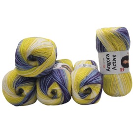 5 x 100 g YarnArt Angora Active Knitting Wool Multicoloured with Colour Gradient, 500 g Knitting Yarn with 25% Mohair, Colour Gradient Wool (Purple, Blue, Yellow, White 854)