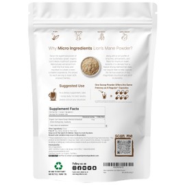 Micro Ingredients Micro Ingredients Organic Lions Mane Mushroom Supplement Powder, 16 Ounce | Natural Superfood for Brain, Energy, & Immune Health | Non-GMO Vegan