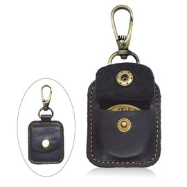 AirTag Compatible Case, Protective Cover, Leather Key Ring, Leather Case, Genuine Italian Leather, Luggage, Wallet, Dog, Cat, Anti-Loss, 500 Yen Coin-Storage