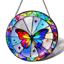 AORELBO AORELBO Butterfly Sun Catcher Stained Glass Window Hanging, 7.8" Suncatcher Glass Panel Window Decoration, Nature Lover Gift for Women, Wall Garden Art Decor, Gift for Birthday Christmas & Holidays