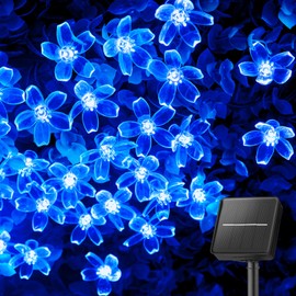 Brightown 60 LED Solar Flower String Lights for Outside Waterproof Fairy Lights for Garden Yard Fence Patio Christmas Tree Wedding Party Decor, Blue