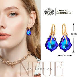 Baroque Hanging Earrings 925 Silver Gold-Plated 24 K with Austrian Crystal - Jewellery Real Silver Earrings for Women - Pendant Earrings Ideal for Gifts for Women, Sterling Silver, Cubic Zirconia
