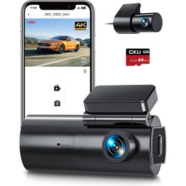 GKU GKU Dash Cam Front and Rear Camera C 4K+1080P Dual Dash Camera for Cars with 64GB SD Card, 5GHz WiFi & App Control, Night Vision, Parking Mode, G-Sensor, Loop Recording, WDR, 170 Wide Angle