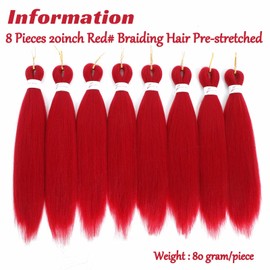 Royota Red Braiding Hair Pre Stretched Easy Yaki Synthetic Prestretched Braiding Hair Knotless Braids for Box Crochet Hair Extensions (Red,8packs,20inch)
