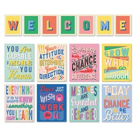 Set of 8 Growth Mindset Posters & WELCOME Letters for Teachers & Students - Bedroom, Office & Classroom Decor to Inspire Young Minds - Laminated Growth Mindset Posters for Classroom - 11"x14"