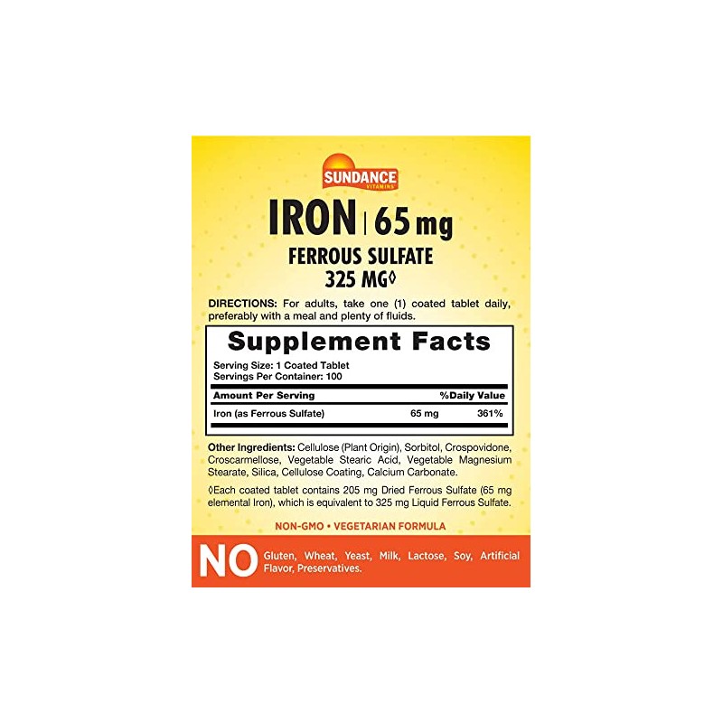 Sundance Iron Supplement Ferrous Sulfate 325mg | 100 Tablets |