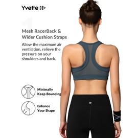 Yvette Zip Front Sports Bra - High Impact Sports Bras for Women Plus Size Workout Fitness Running,Haze Blue,L