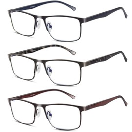 Lcbestbro 3 Pack Business Blue light Blocking Reading Glasses for Men, 2.0 Metal Readers