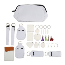 32 Pcs Sublimation Blanks Products Double Sided DIY Sublimation Heat Transfer Craft Earrings Keychain Cosmetic Bag