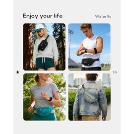 WATERFLY - Riñonera pequeña RFID de 1.5 litros, con correa extensora, resistente al agua, para hombres, mujeres, viajes, senderismo, correr, azul pavo