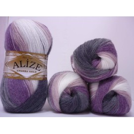 20% Wool 80% Acrylic Soft Yarn Alize Angora Gold Batik Thread Crochet Lace Hand Knitting Turkish Yarn Lot of 4skn 400gr 2408yds Color Gradient (1986)