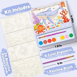 Paint with Water Books for Kids, Watercolor Coloring Book Mess Free Watercolor Painting Set, Arts and Crafts Water Color Paint Kit Birthday Gifts for Kids Toddlers 3-5 Boys Girls(Sea)